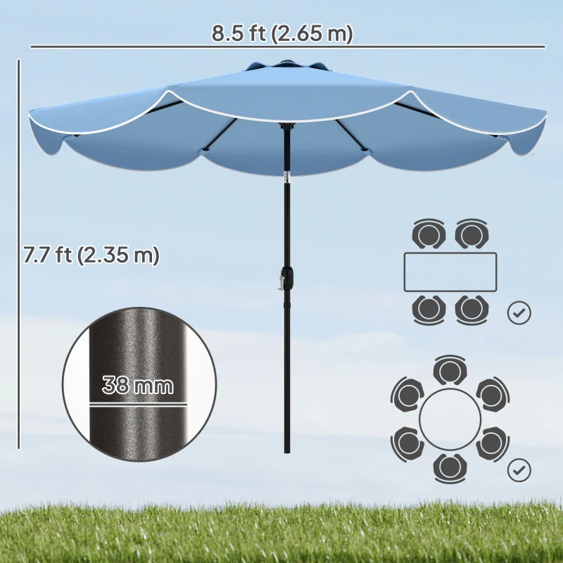 Outsunny 9' x 9' Round Market Umbrella with Valance, Patio Umbrella with Tilt and Crank, for Garden, Deck, Poolside, Sky Blue