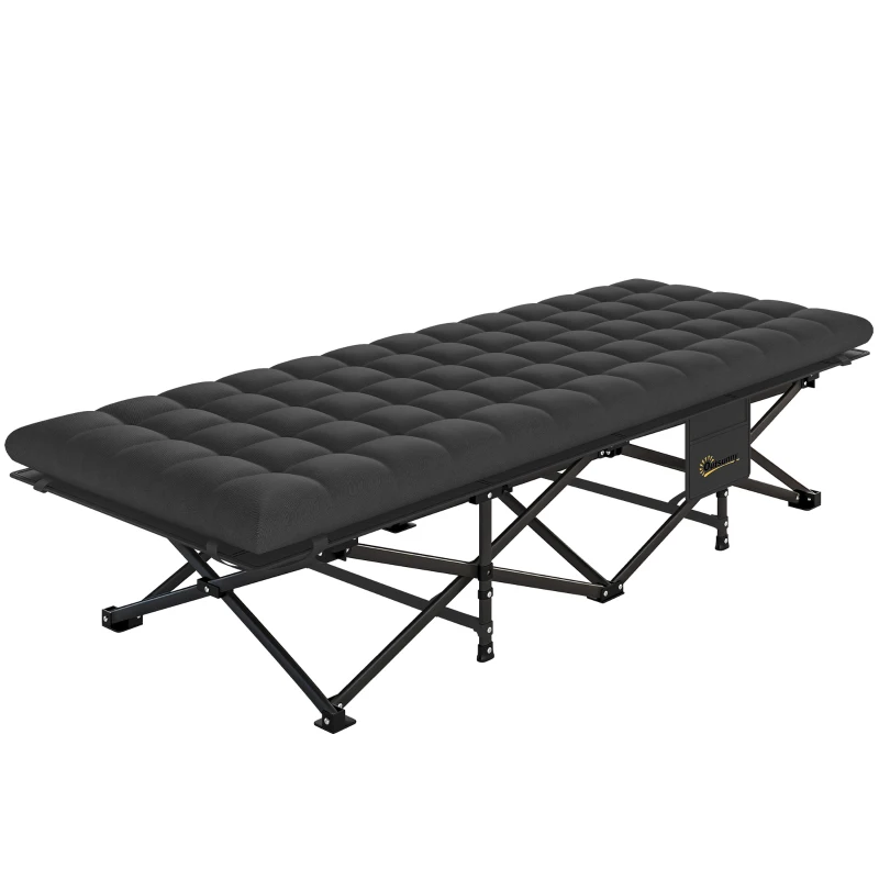 Outsunny Camping Cot with Soft Pad, 32" Extra Wide Folding Cots with Non-Slip Feet and Carry Bag, Black