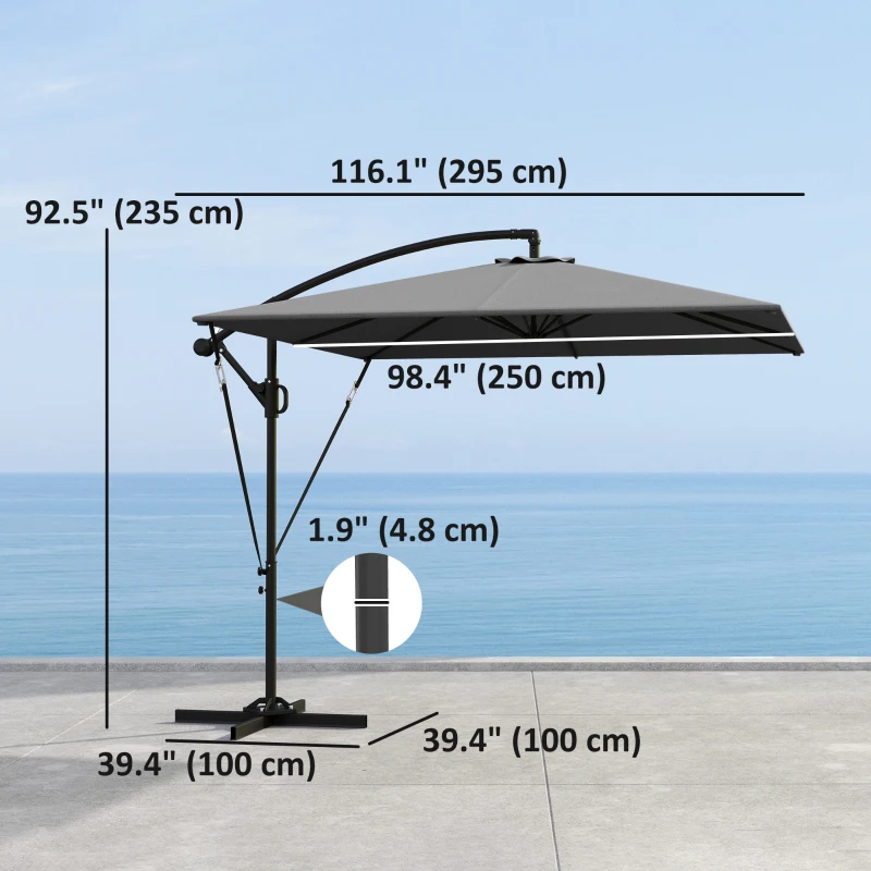 Outsunny Patio Offset Umbrella UPF 50+ UV Protection, Crank Parasol with Base, Cover & Wind Securing, Khaki
