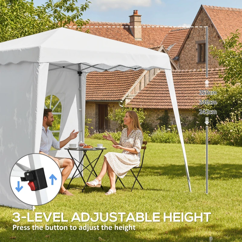 Outsunny Pop Up Canopy Tent with 2 Sidewalls, UV50+ Tents for Parties, with Carry Bag, Slant Legs, 8 x 8ft Top/9.5 x 9.5ft Base