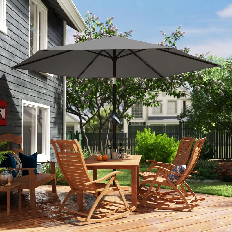 Outsunny 9FT Patio Umbrella, Outdoor Table Patio Umbrellith Tilt, Crank, 6 Ribs, UV Protection for Garden, Lawn, Deck, Backyard