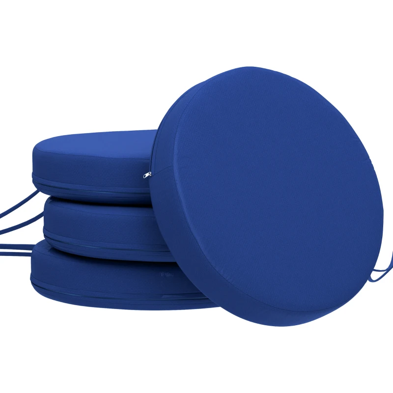 Outsunny Patio Chair Cushions Set of 4 Round Seat Cushions for Dining Bistro Chairs Machine Washable, 15" x 15" x 3", Navy Blue