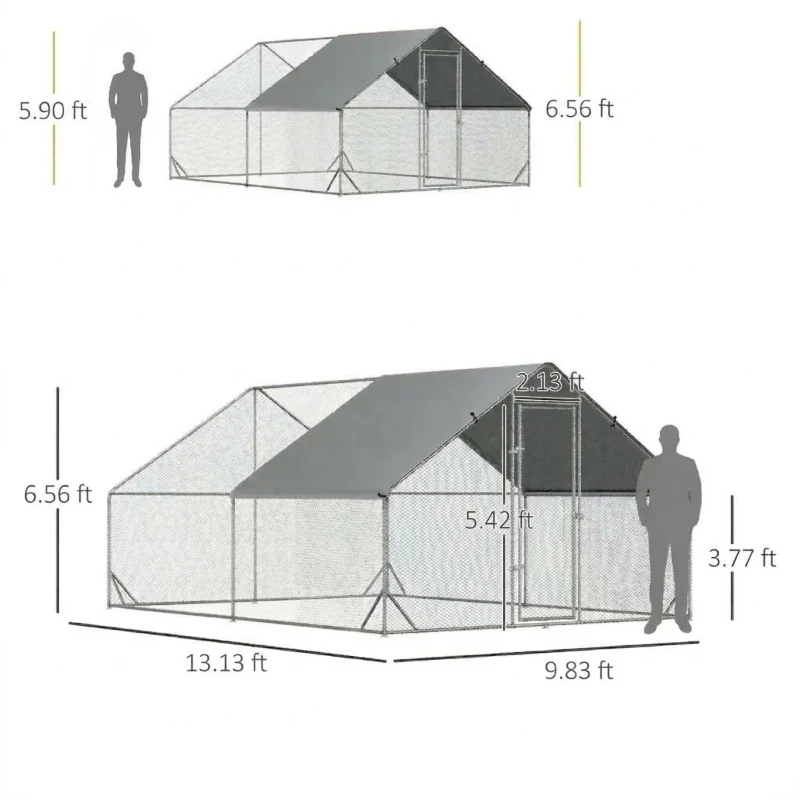 PawHut 10' x 13' x 6.5' Metal Frame Chicken Run, Outdoor Hen House with Cover & Lockable Door