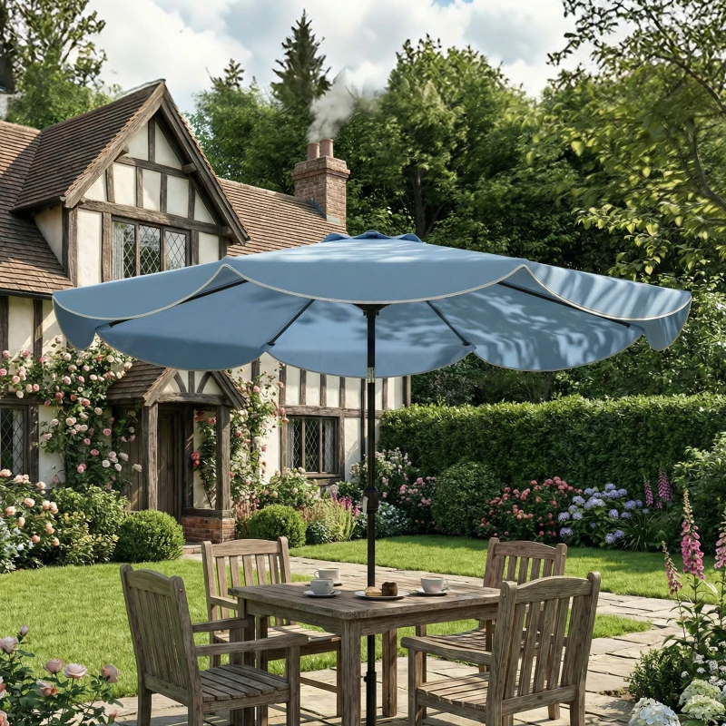 Outsunny 9' x 9' Round Market Umbrella with Valance, Patio Umbrella with Tilt and Crank, for Garden, Deck, Poolside, Sky Blue