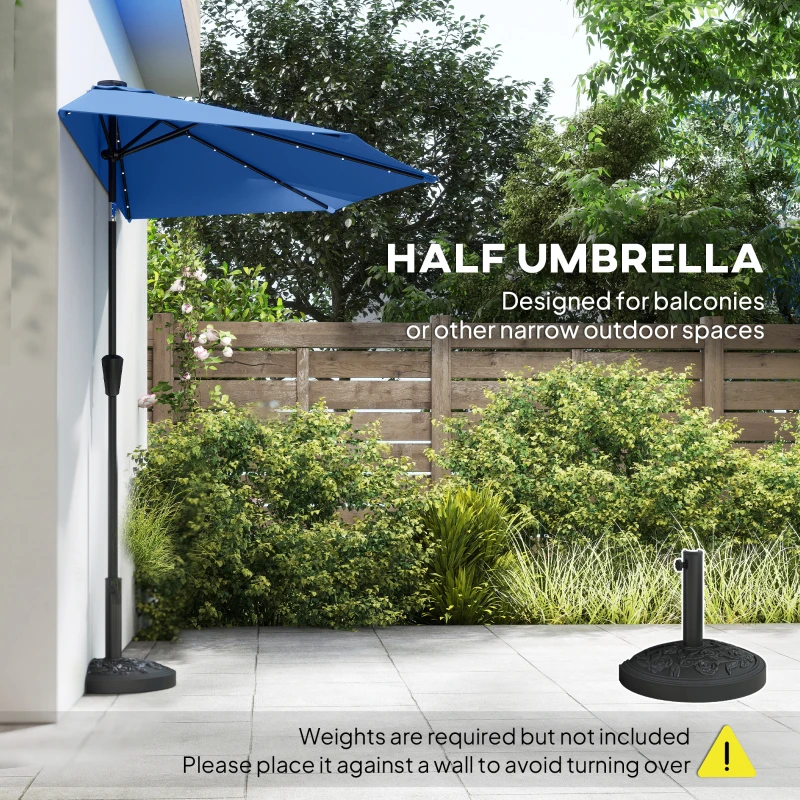 Outsunny Half Outdoor Patio Umbrella with Solar LED Lights Half Umbrella with Crank 105.1" x 53.5" Navy Blue