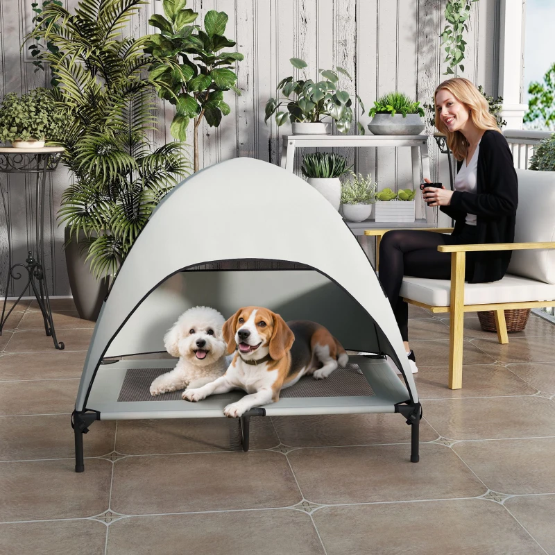 PawHut Elevated Dog Bed with Canopy Raised Dog Bed  Washable Mesh Steel Frame 41.7" x 29.9" x 39" Light Grey