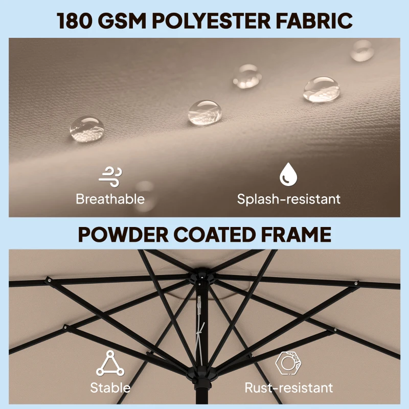 Outsunny 9' x 9' Round Market Umbrella with Valance, Patio Umbrella with Tilt and Crank, for Garden, Deck, Poolside, Khaki
