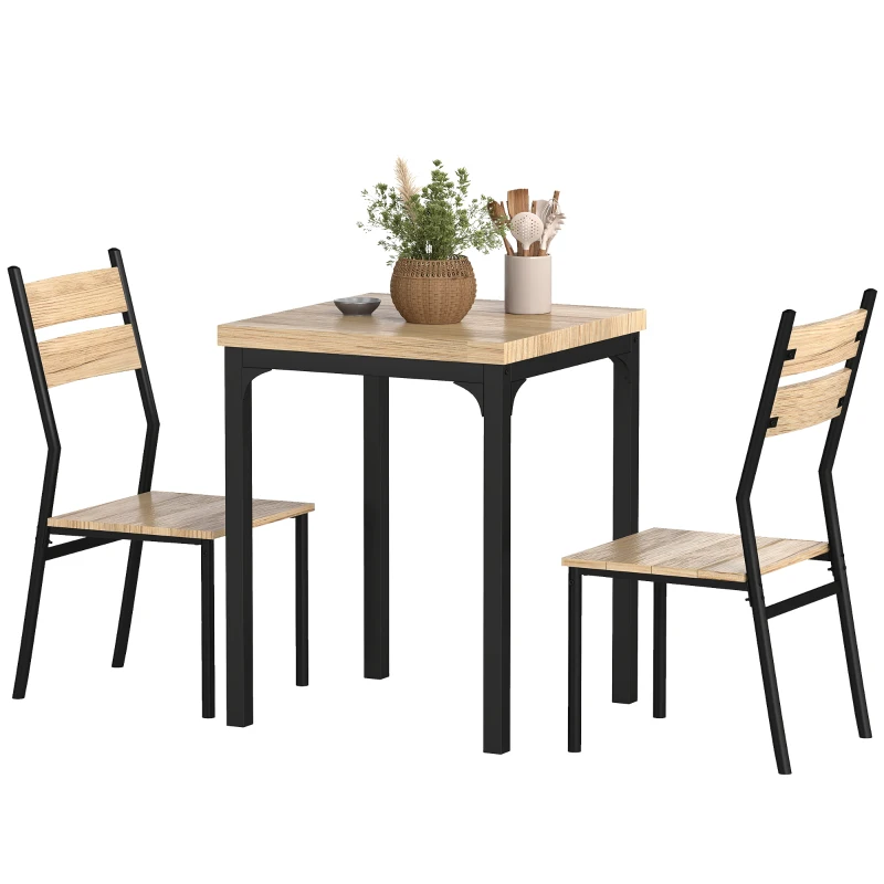 HOMCOM 3 Piece Dining Table Set for 2, Modern Kitchen Table and Chairs, Dining Room Set for Breakfast Nook, Light Wood Grain