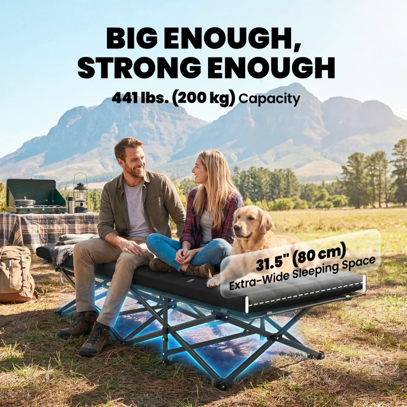 Outsunny Set of 2 Camping Cot with Soft Pad, 32" Extra Wide Folding Cots with Non-Slip Feet and Carry Bag, Black