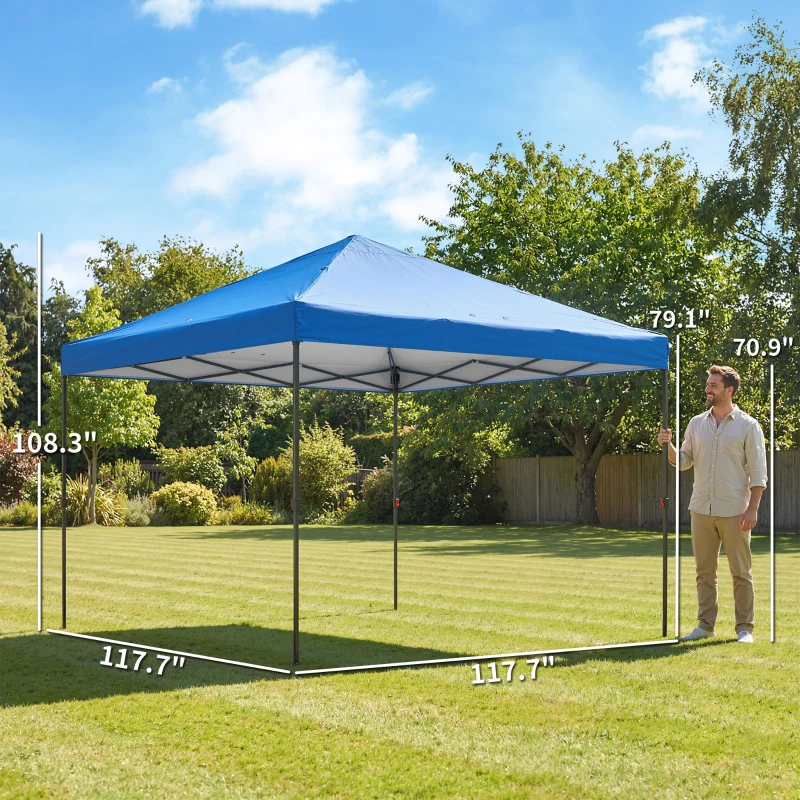 Outsunny 10 x 10 ft Pop Up Canopy Tent with One Push Setup, Outdoor Portable Instant Canopy Shelter w/ Roller Bag, Dark Blue