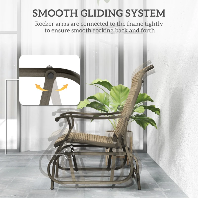 Outsunny Outdoor Glider Chair, Patio Glider with Steel Frame and Mesh Fabric, Outdoor Patio Chair for Backyard, Garden and Porch, Light Mixed Brown