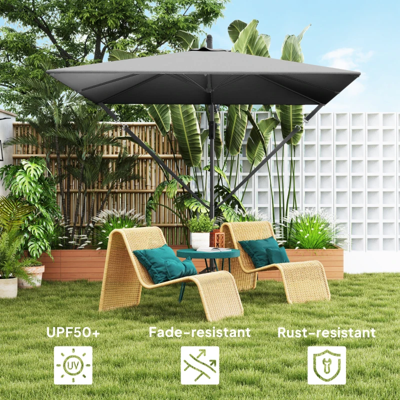Outsunny Patio Offset Umbrella UPF 50+ UV Protection, Crank Parasol with Base, Cover & Wind Securing, Khaki