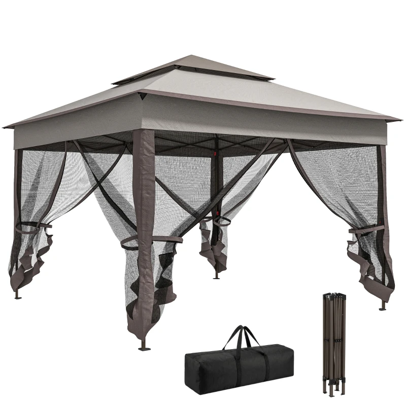 Outsunny 11' x 11' Pop Up Canopy 2-Tier Soft Top Shelter Event Tent w/ Netting Carry Bag for Patio Backyard Garden, Mixed Grey