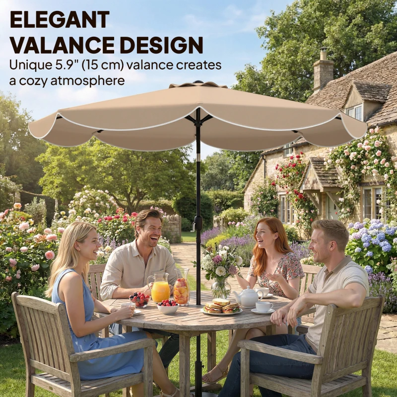 Outsunny 9' x 9' Round Market Umbrella with Valance, Patio Umbrella with Tilt and Crank, for Garden, Deck, Poolside, Khaki