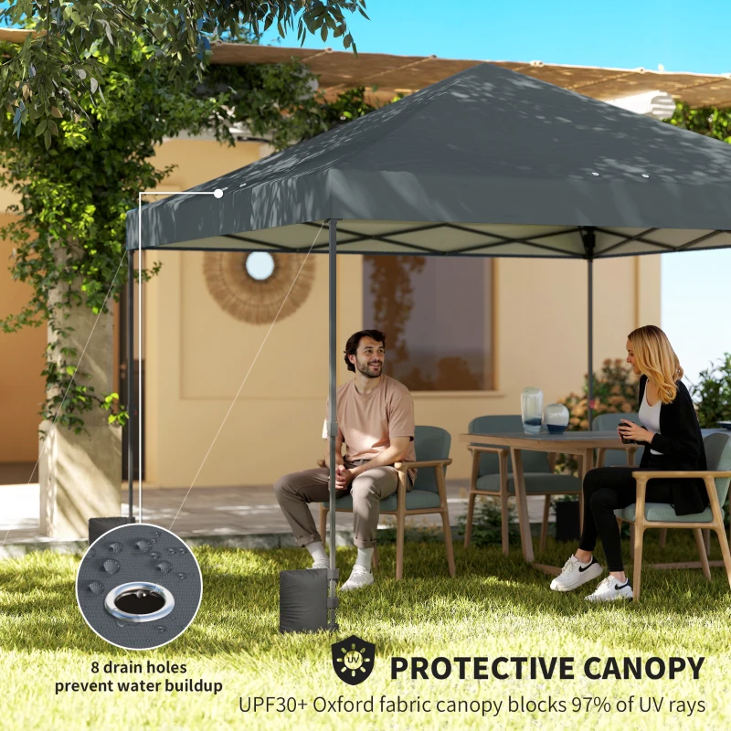 Outsunny 10 x 10 ft Pop Up Canopy Tent with One Push Setup, Outdoor Portable Instant Canopy Shelter w/ Roller Bag, Dark Gray