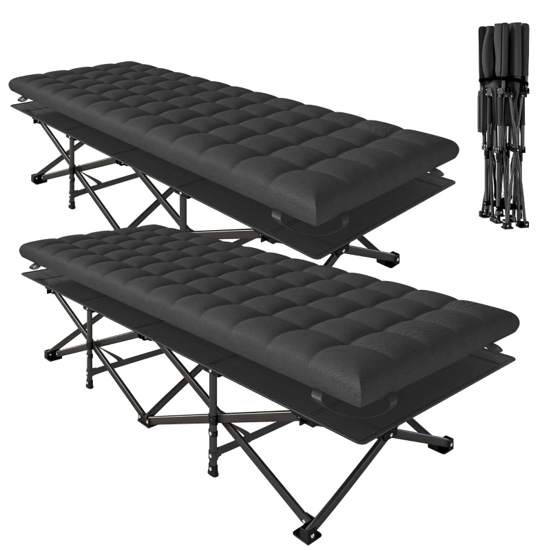 Outsunny Set of 2 Camping Cot with Soft Pad, 32" Extra Wide Folding Cots with Non-Slip Feet and Carry Bag, Black