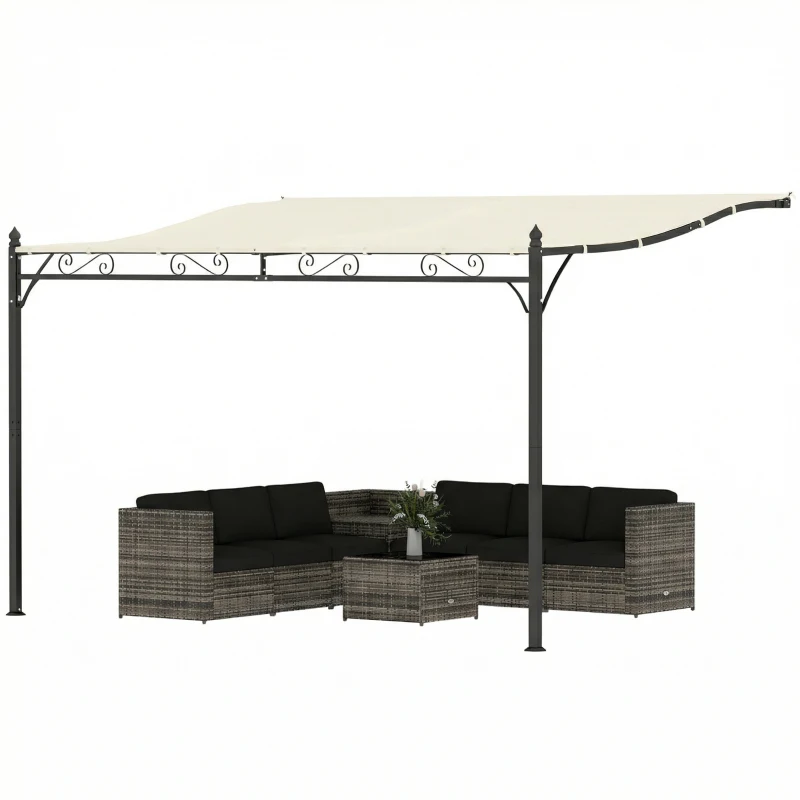 Outsunny 11.5' x 8.2' Outdoor Pergola, Wall Mounted Lean to Pergola with Metal Frame, UPF30+, Garden Gazebo