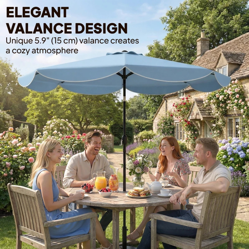 Outsunny 9' x 9' Round Market Umbrella with Valance, Patio Umbrella with Tilt and Crank, for Garden, Deck, Poolside, Sky Blue