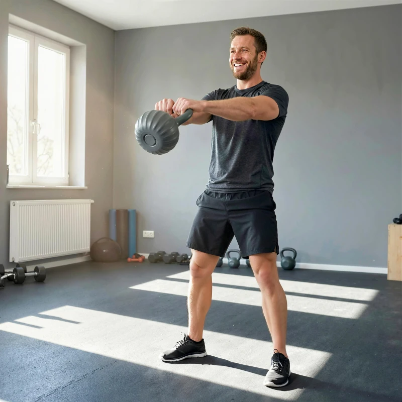 Soozier Kettlebell, 31 lbs Kettle Bell with Non-Slip Handle for Home Gym, Weight Lifting and Strength Training, Grey