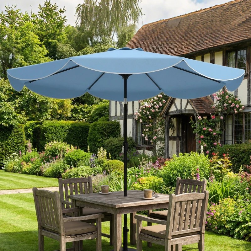Outsunny 9' x 9' Round Market Umbrella with Valance, Patio Umbrella with Tilt and Crank, for Garden, Deck, Poolside, Sky Blue