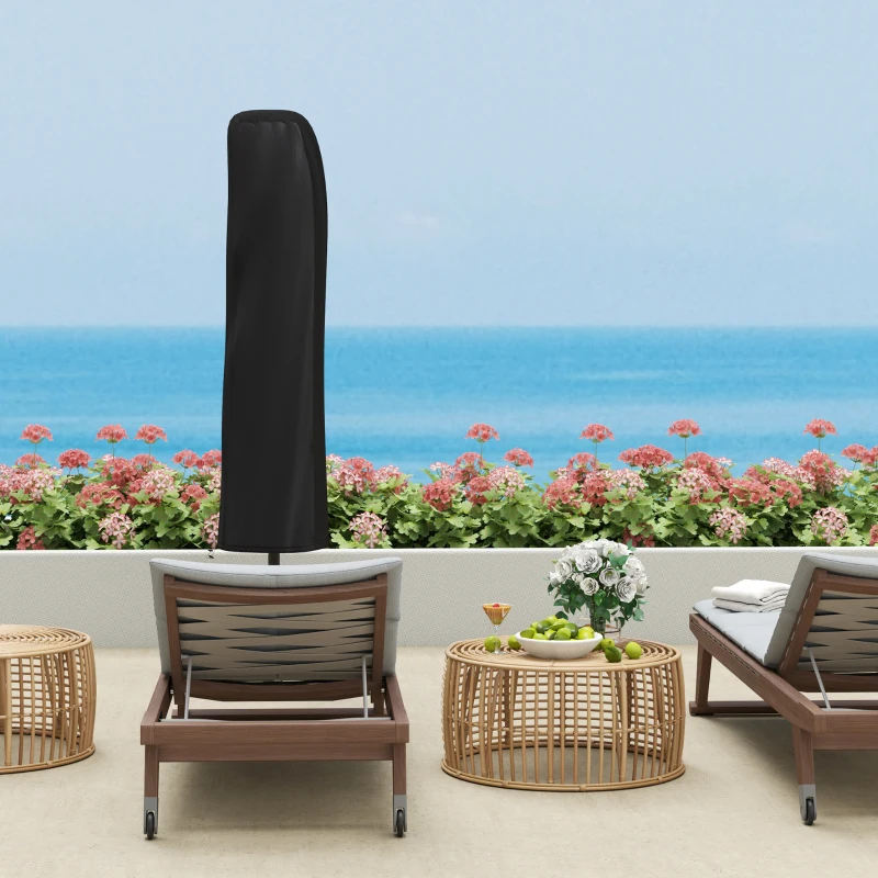 Outsunny 118.1" Patio Offset Umbrella with Cover and Wind Protection Strap,with Crank Handle and Tilt, UPF50+, Grey