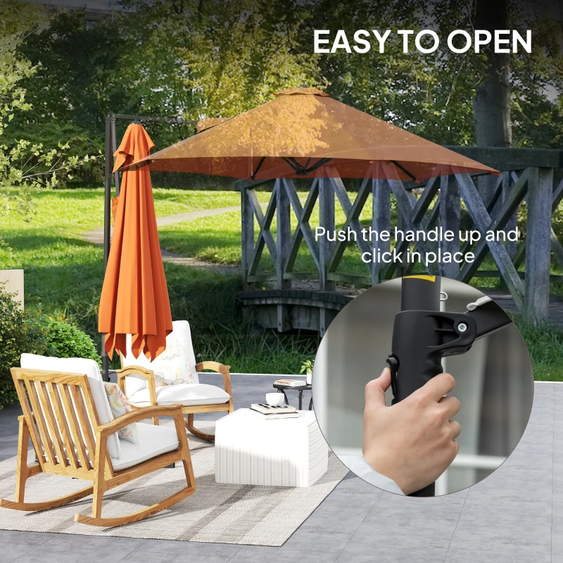 Outsunny 8.5FT Offset Patio Umbrella with 360° Rotation, Outdoor Cantilever Roma Parasol Hanging Sun Shade Canopy Shelter with Cross Base, Orange
