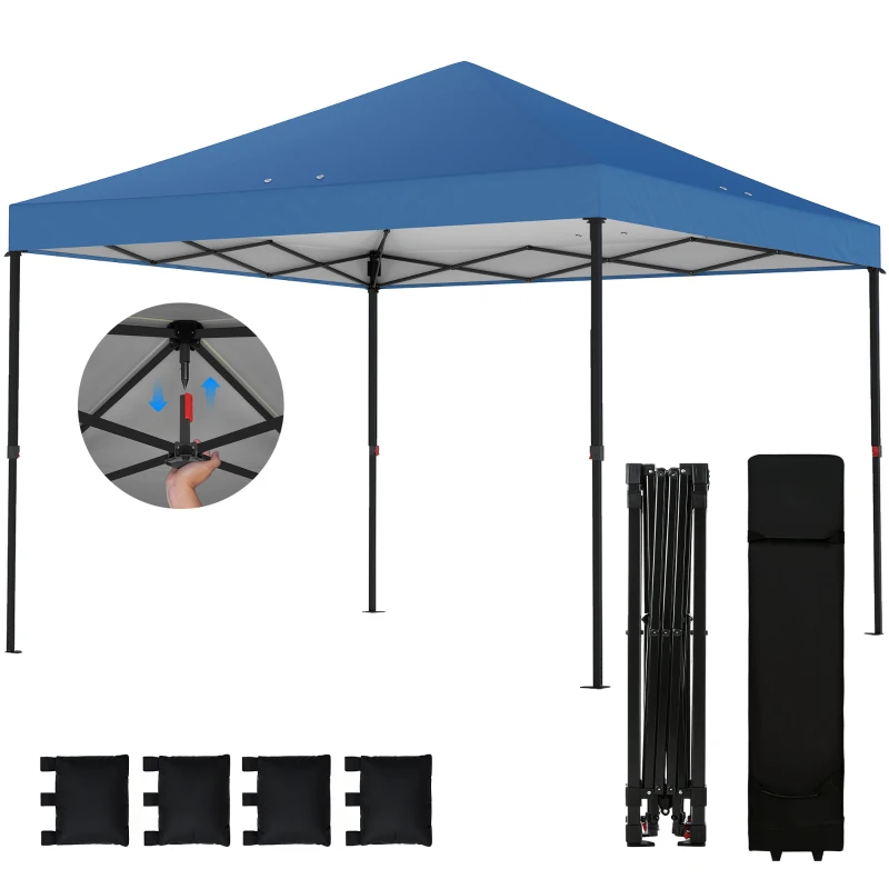 Outsunny 10 x 10 ft Pop Up Canopy Tent with One Push Setup, Outdoor Portable Instant Canopy Shelter w/ Roller Bag, Dark Blue