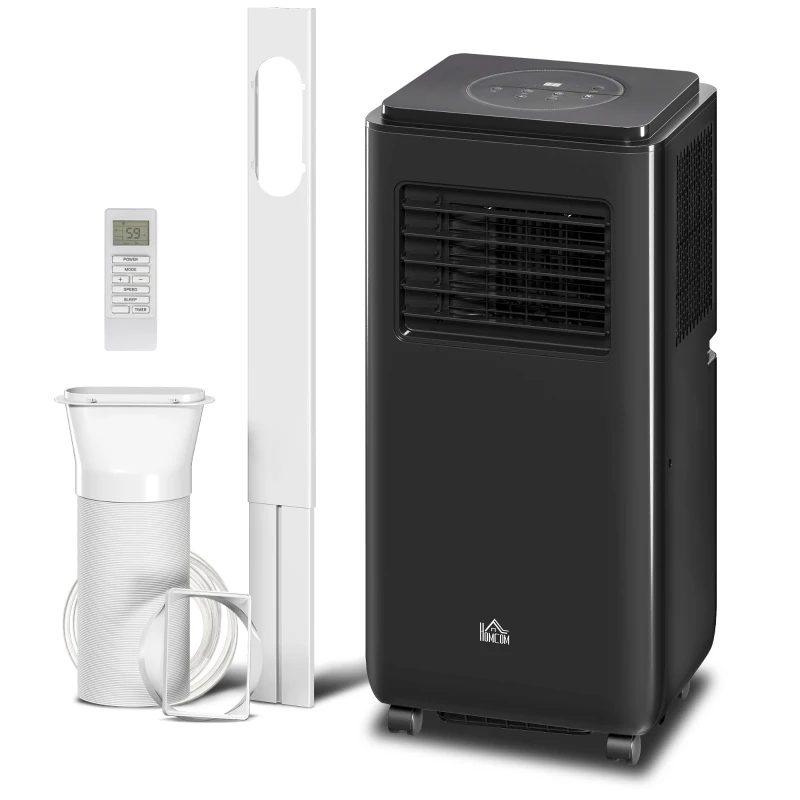 HOMCOM 10,000 BTU Moible Air Conditioner 440 Sq. Ft., Dehumidifier Fan Auto Sleep with 24H Timer On/Off, Window Kit, Black