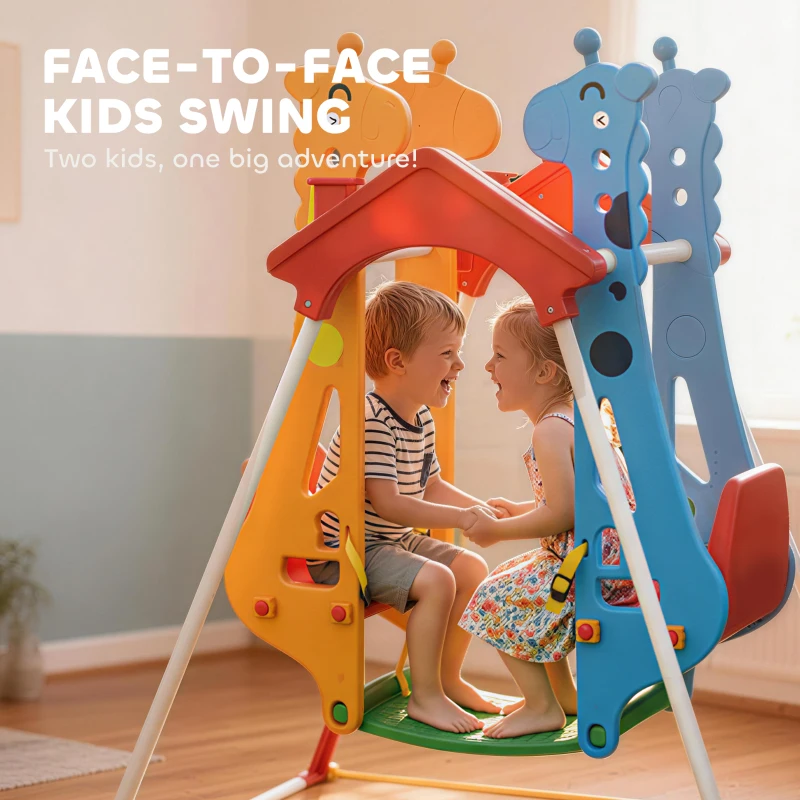 Qaba Kids Indoor Swing with Double Seats, Toddler Swing Set with Safety Belts for Aged 3-5, Play Room, Living Room