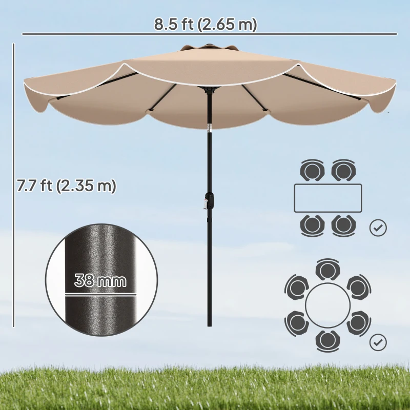 Outsunny 9' x 9' Round Market Umbrella with Valance, Patio Umbrella with Tilt and Crank, for Garden, Deck, Poolside, Khaki