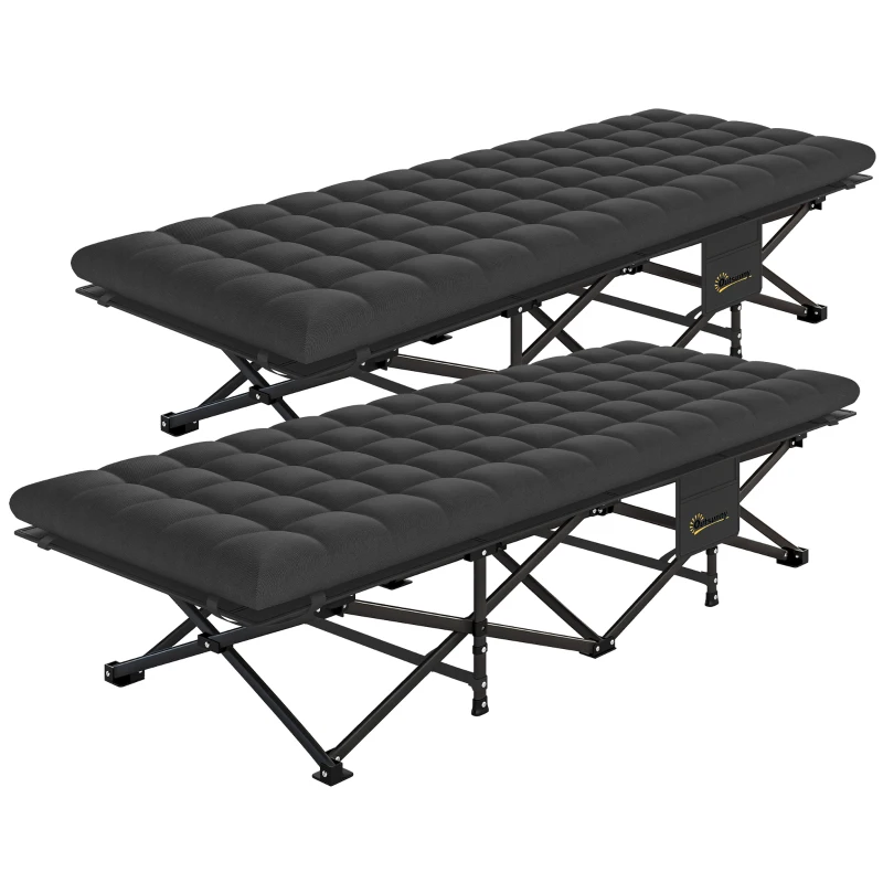 Outsunny Set of 2 Camping Cot with Soft Pad, 32" Extra Wide Folding Cots with Non-Slip Feet and Carry Bag, Black