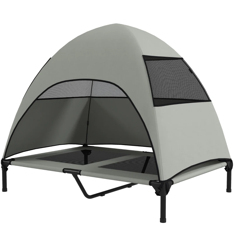 PawHut Elevated Dog Bed with Canopy Raised Dog Bed  Washable Mesh Steel Frame 41.7" x 29.9" x 39" Light Grey