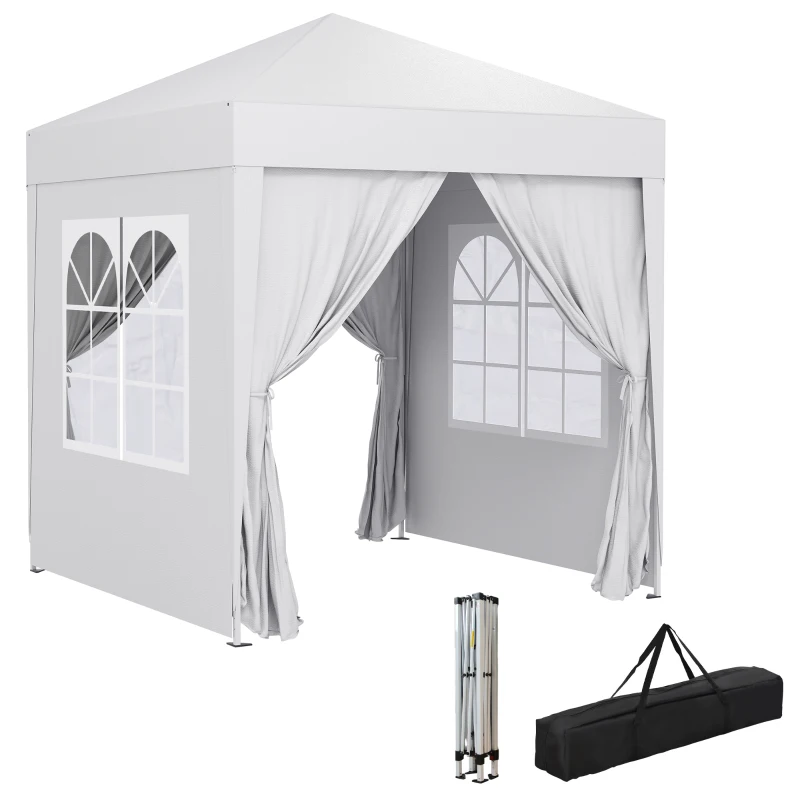 Outsunny 6.6'x6.6' Pop Up Canopy Tent with Sidewalls, Instant Sun Shelter Camping Gazebo with Carry Bag, White