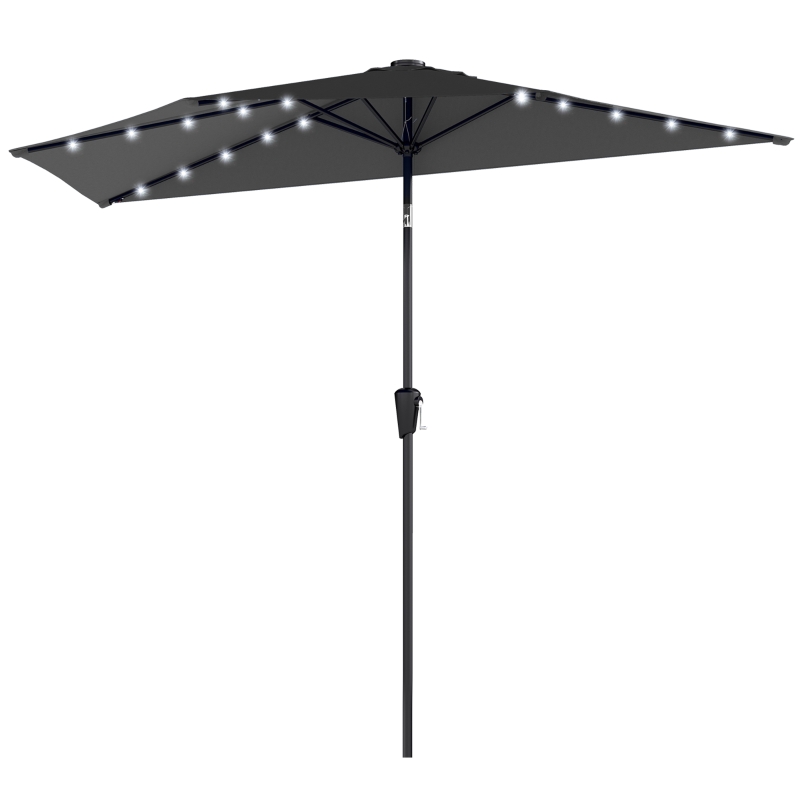 Outsunny Half Outdoor Patio Umbrella with Solar LED Lights Half Umbrella with Crank 105.1" x 53.5" Black
