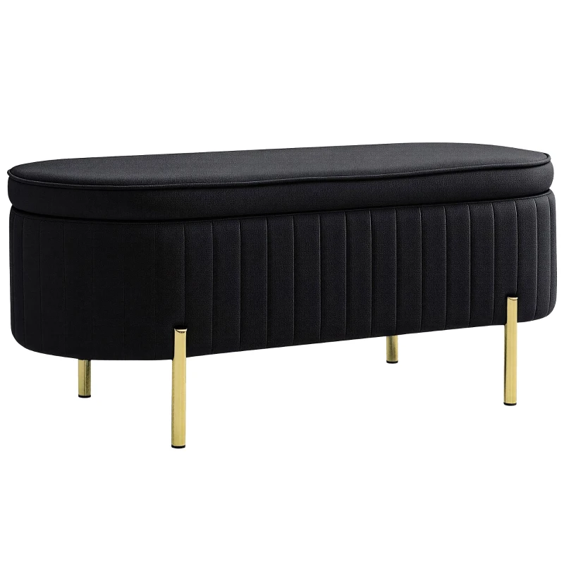HOMCOM Upholstered Bedroom Bench, Channel Tufted Ottoman Bench with Thick Padding and Metal Legs, Black