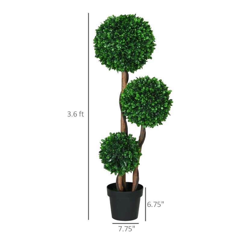 HOMCOM 3.5ft Artificial Tree, Triple Ball Boxwood Topiary with Pot and Sandalwood Leaves, for Indoor Outdoor Home