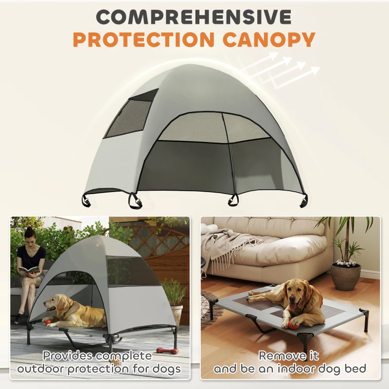 PawHut Elevated Dog Bed with Canopy Raised Dog Bed  Washable Mesh Steel Frame 41.7" x 29.9" x 39" Light Grey