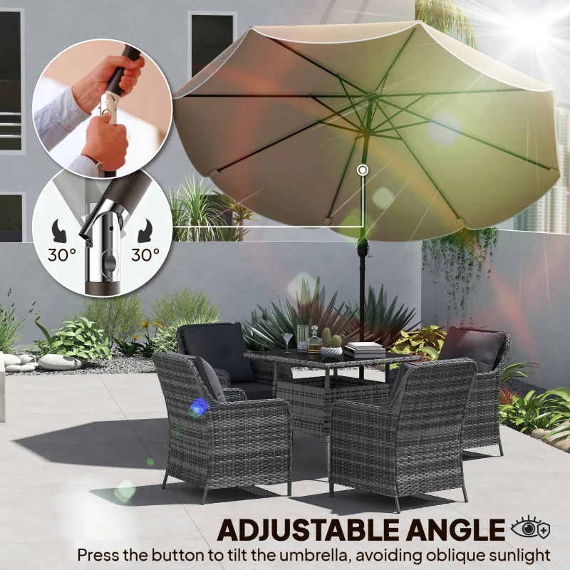 Outsunny 9' x 9' Round Market Umbrella with Valance, Patio Umbrella with Tilt and Crank, for Garden, Deck, Poolside, Khaki