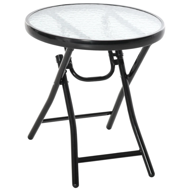 Outsunny Φ18" Round Patio Table, Folding Coffee Table with Tempered Glass Tabletop for Patio, Balcony, Backyard
