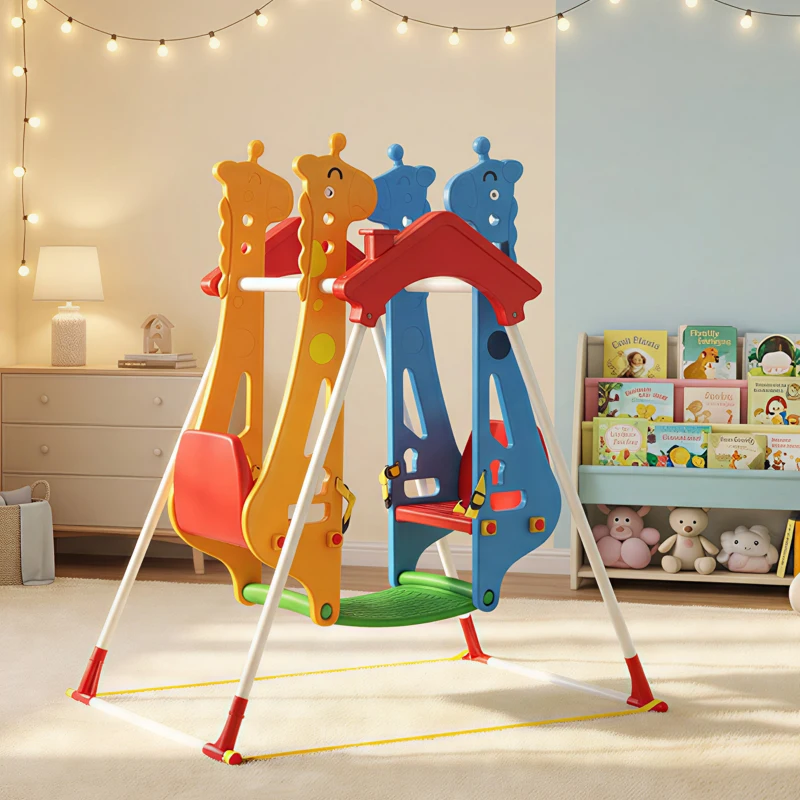 Qaba Kids Indoor Swing with Double Seats, Toddler Swing Set with Safety Belts for Aged 3-5, Play Room, Living Room