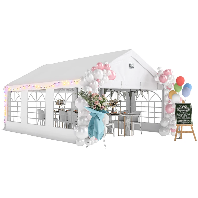 Outsunny 20' x 13' Party Tent, Heavy Duty Gazebo Canopy with Windows, Outdoor Party Wedding Tent with 4 Removable Sidewalls White