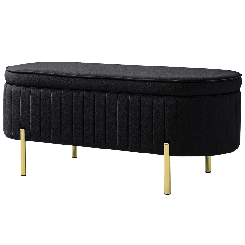 HOMCOM Upholstered Bedroom Bench, Channel Tufted Ottoman Bench with Thick Padding and Metal Legs, Black