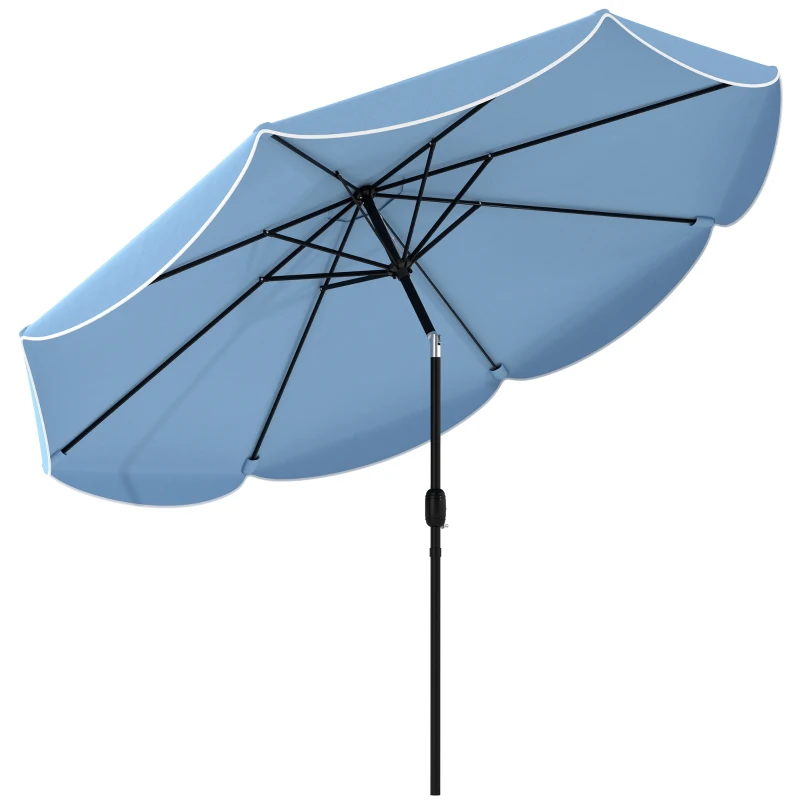 Outsunny 9' x 9' Round Market Umbrella with Valance, Patio Umbrella with Tilt and Crank, for Garden, Deck, Poolside, Sky Blue