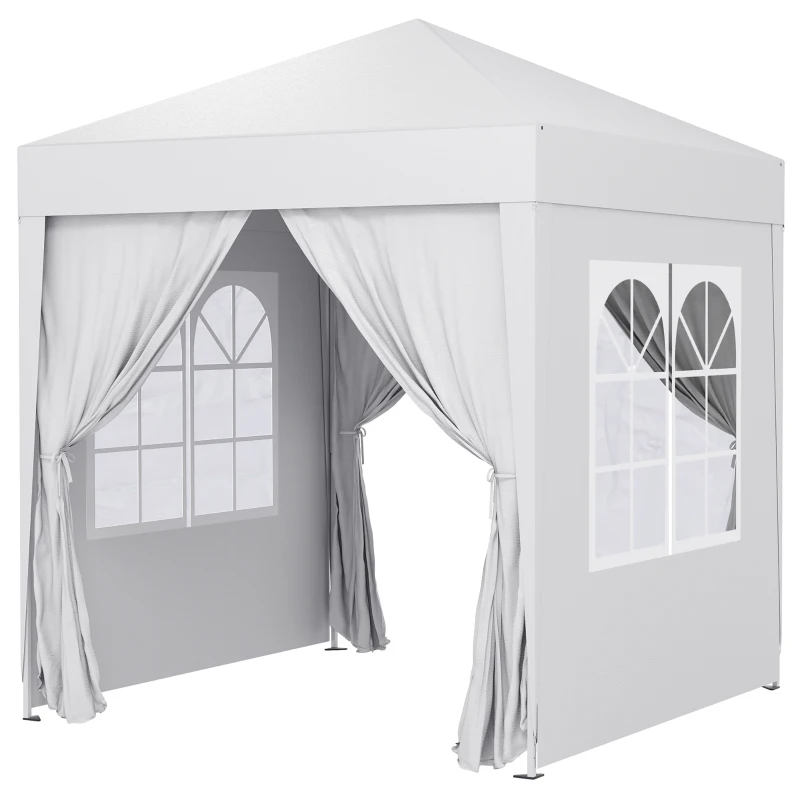 Outsunny 6.6'x6.6' Pop Up Canopy Tent with Sidewalls, Instant Sun Shelter Camping Gazebo with Carry Bag, White