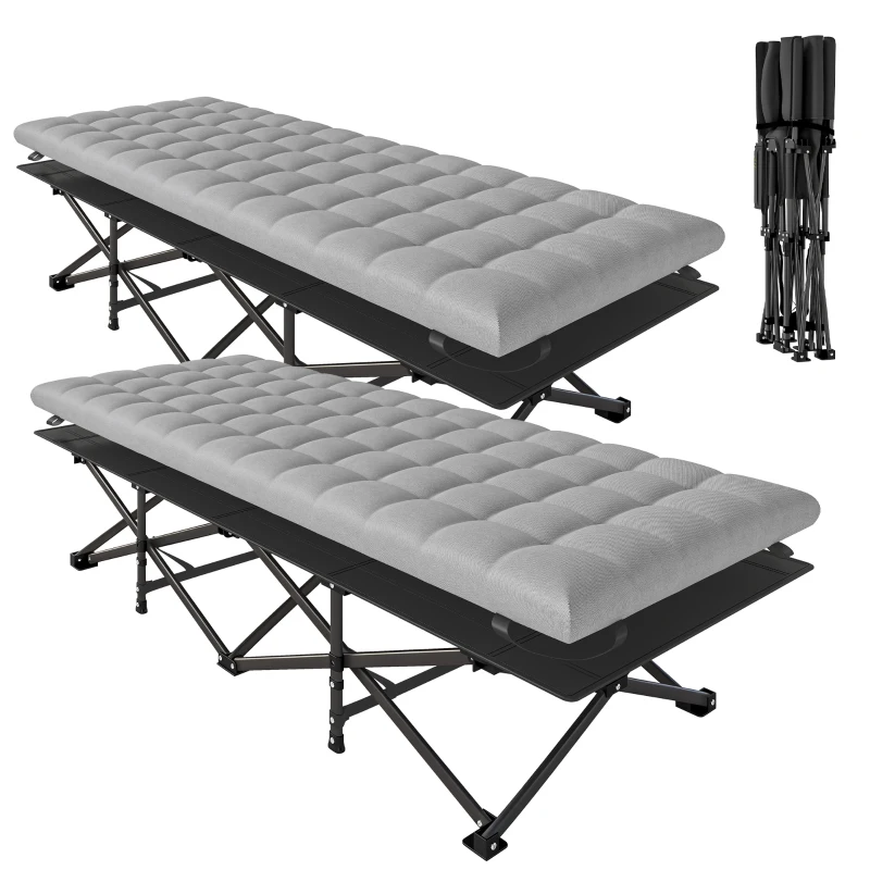 Outsunny Set of 2 Camping Cot with Soft Pad, 32" Extra Wide Folding Cots with Non-Slip Feet and Carry Bag, Grey