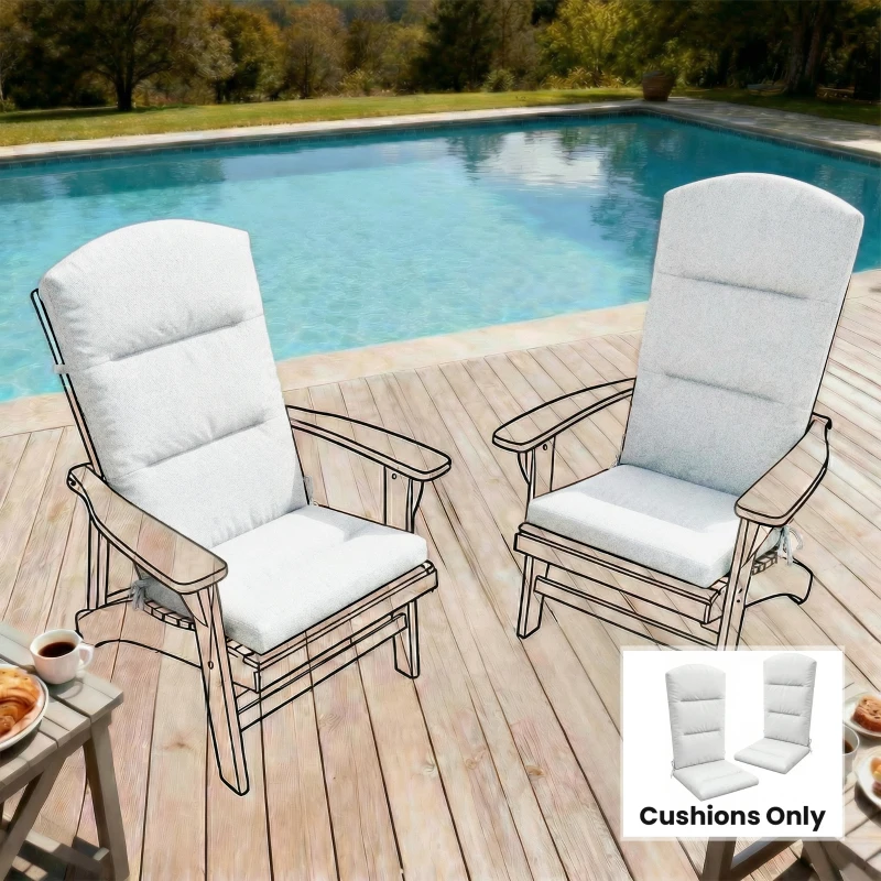 Outsunny Patio Chair Cushion for Adirondack Chairs Replacement Cushion with Back and Ties, Light Grey
