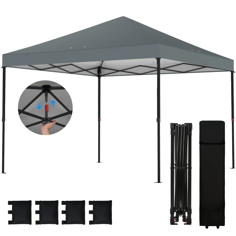 Outsunny 10 x 10 ft Pop Up Canopy Tent with One Push Setup, Outdoor Portable Instant Canopy Shelter w/ Roller Bag, Dark Gray