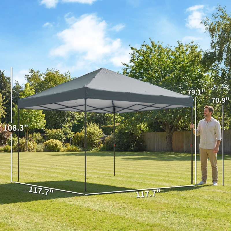 Outsunny 10 x 10 ft Pop Up Canopy Tent with One Push Setup, Outdoor Portable Instant Canopy Shelter w/ Roller Bag, Dark Gray