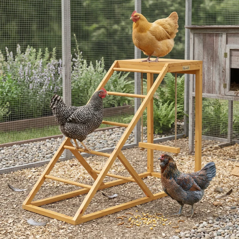 PawHut Chicken Activity Play for Healthy & Happy Animals with Chicken Perches & Hen Ladder, Chicken Coop Toy, Yellow