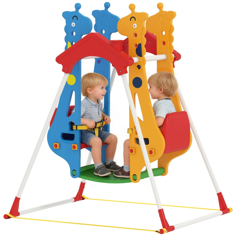 Qaba Kids Indoor Swing with Double Seats, Toddler Swing Set with Safety Belts for Aged 3-5, Play Room, Living Room
